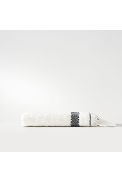 Ecocotton Galya Hand and Face Towel 100% Organic Kapok with Border Cream-Black 50X90 cm