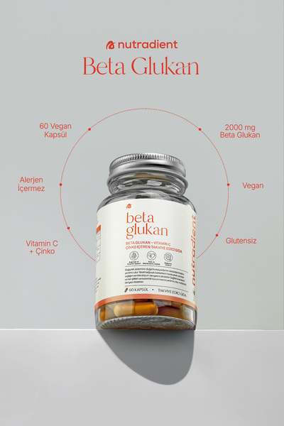 Nutradient Beta Glukan C Vitamini, Çinko İçeren Takviye - 60 Kapsül - VEGAN