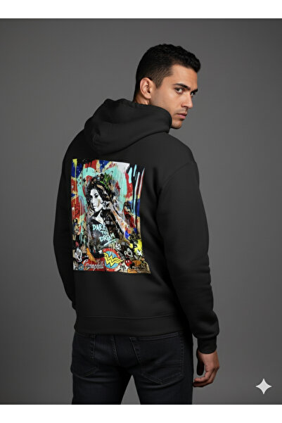 By Caspita Fashion Hanorac negru oversize unisex cu imprimeu pe spate Lenithr...