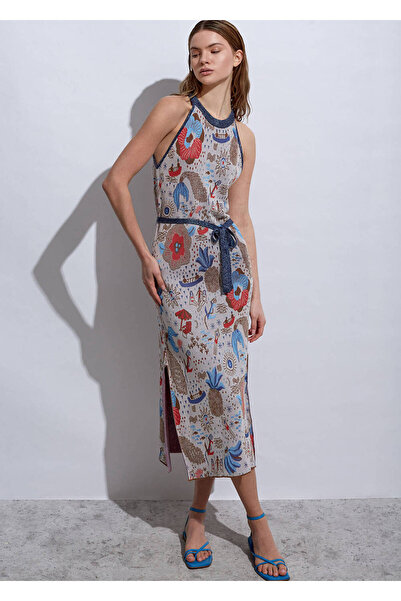 Knitss Summer Desen Halter Yaka Triko Elbise