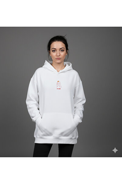 By Caspita Fashion Λευκό φούτερ με κουκούλα με στάμπα στην πλάτη Lenithra Mona Lisa