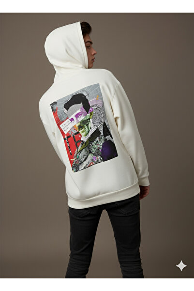 By Caspita Fashion هودي أبيض كبير الحجم مطبوع عليه ظهر لينيثرا نيكولا تيسلا ل...