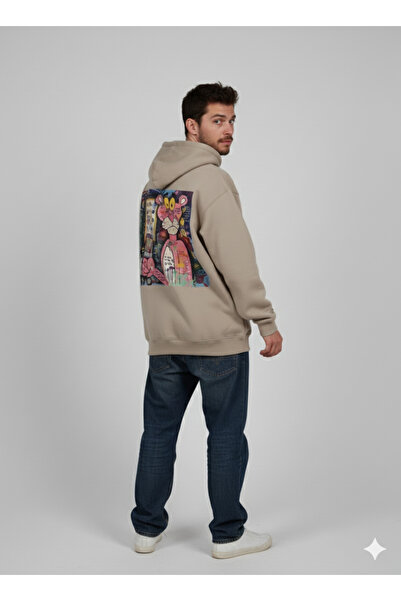 By Caspita Fashion هودي لينيثرا بينك بانثر مطبوع من الخلف للجنسين مقاس كبير ب...