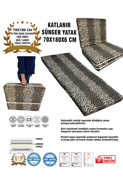 Vip Home Concept Market Ürünleri Katlanır Yer Yatağı Ve Tek Kişilik Sünger Katlanır Minder Yatak 70x180x6 cm-LEOPAR