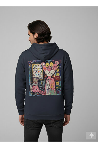 By Caspita Fashion هودي لينيثرا بينك بانثر مطبوع من الخلف للجنسين مقاس كبير