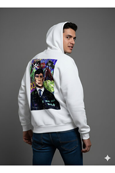 By Caspita Fashion هودي أبيض كبير الحجم للجنسين مطبوع عليه لينيثرا توماس شيلبي