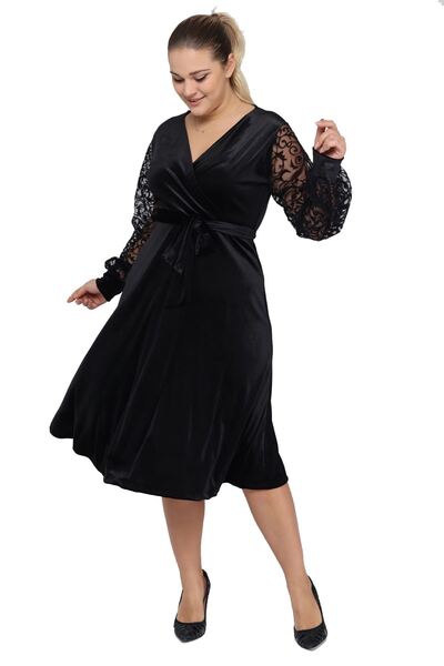 modayız Βελούδινο φόρεμα με διπλό γιακά μεγάλου μεγέθους 9E-2252