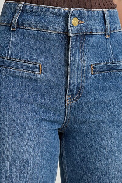 Setre Mavi Rahat Kalıp Cep Detaylı %100 Pamuklu Pantolon