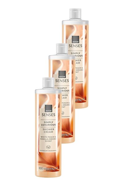 AVON Senses Simply Luxurious Beyaz Şeftali ve Vanilya Kokulu Krem Duş Jeli 500 Ml. Üçlü Set