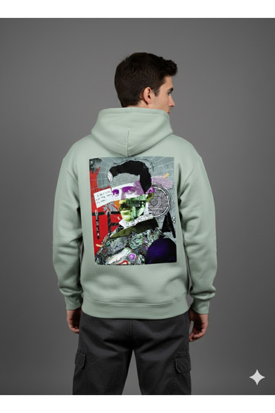 By Caspita Fashion Lenithra Nikola Tesla με στάμπα στην πλάτη Unisex Oversize γκρι φούτερ με κουκούλα