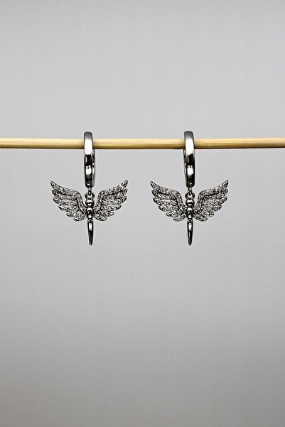 Nenya Vip Steel Stone Detailed Angel Earrings