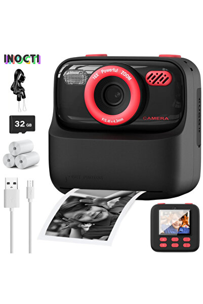Choice كاميرا INOCTI للأطفال للطباعة الفورية باللون الأسود، كاميرا رقمية للأط...