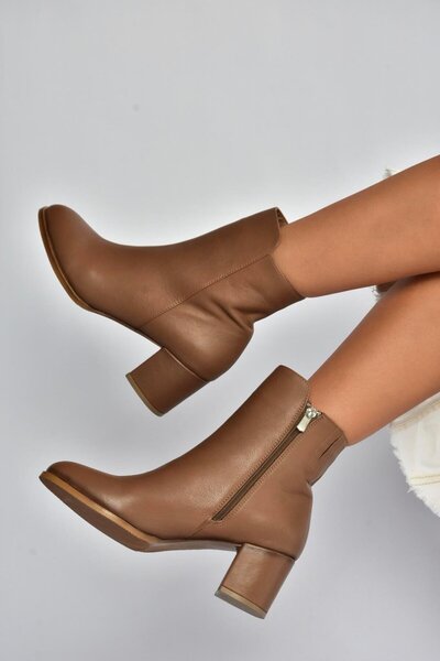 Fox Shoes V468581003 Vizon Hakiki Deri Kalın Topuklu Kadın Bot