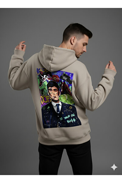 By Caspita Fashion Μπεζ φούτερ με κουκούλα με στάμπα στο πίσω μέρος Lenithra ...