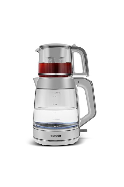 Karaca Glass Tea XL 2 in 1 Glass Tea Machine Cool Gray