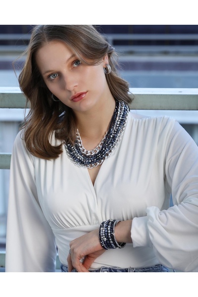 Fatma yaşar Chain Detailed Crystal Necklace