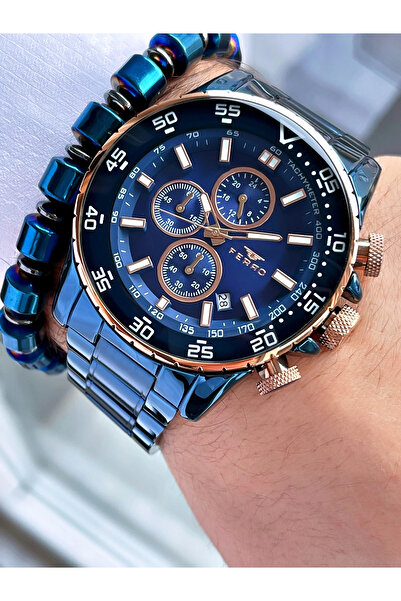 FERRO Lacivert Çelik Kordon Erkek Kol Saati FM1542A-T