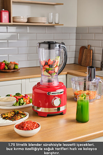 Karaca Multiblend Artisan Retro Mutfak Robotu 1000W Red