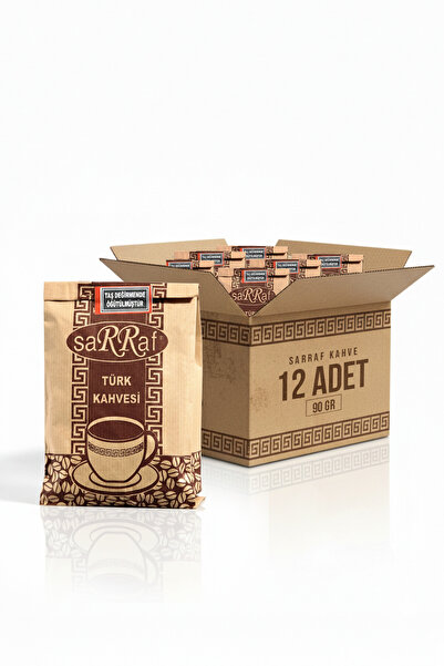 Sarraf Türk Kahvesi 90 جرام، 12 عبوة، متوسطة القوام وناعمة في المذاق