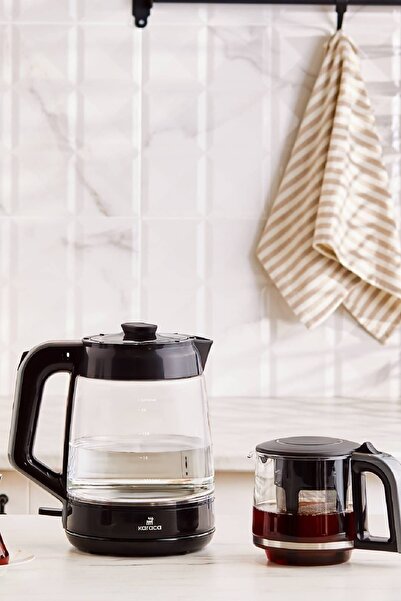 Karaca Anthracite Glass Tea XL 2 In 1 Glass Water Heater and Tea Maker