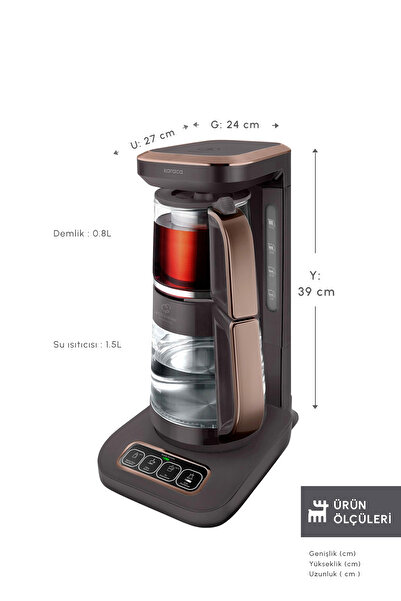 Karaca Çaysever Robotea Pro Connect 4 in 1 Konuşan Cam Çay Makinesi Walnut Brown Kahvarengi