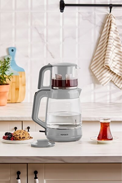 Karaca Glass Tea XL 2 in 1 Glass Tea Machine Cool Gray