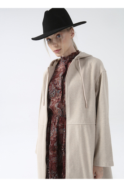 Fabrika Bej Kadın Düz Uzun Kaban FLORA