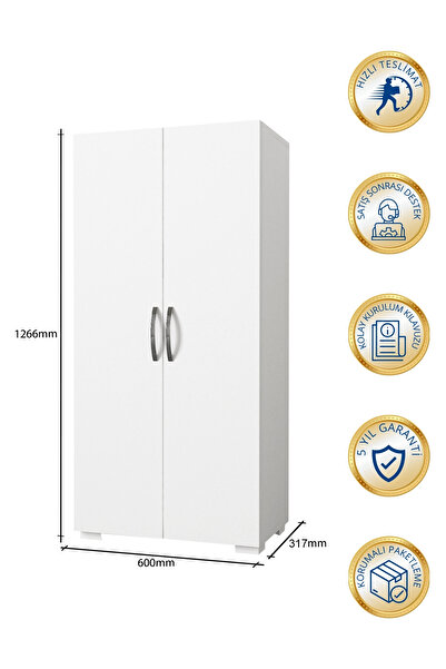 dorpek Devika 2 Kapaklı Çok Amaçlı Dolap – Geniş Raflı / Mutfak-Banyo-Hol Kullanımı / Kolay Montaj