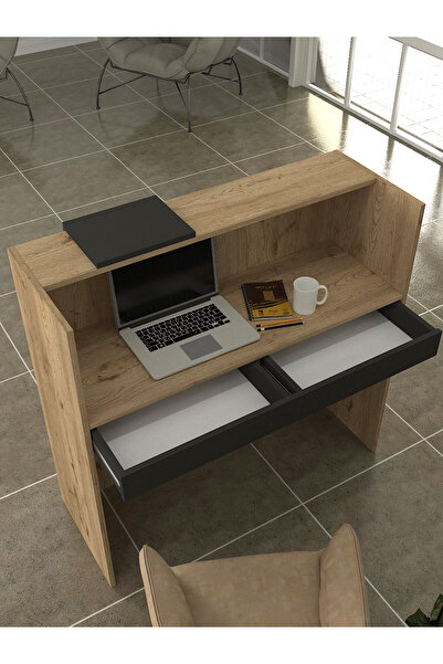 dorpek Navita Kasa Karşılama Masası Led Işıklı Çekmeceli Karşılama Bankosu 110 Cm Sepet - Antrasit