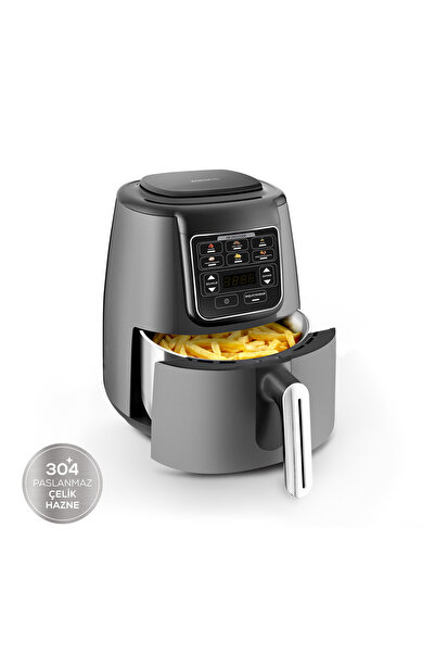Karaca Air Pro Cook Köz Steel XL Çelik Hazneli Airfryer Space Gray 4 Litre 4 Kişilik