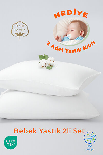 MonoHome Bebek Yastığı 2’li Set 35×45 cm – %100 Pamuk + 🎁 2 Adet Kılıf Hediyesi