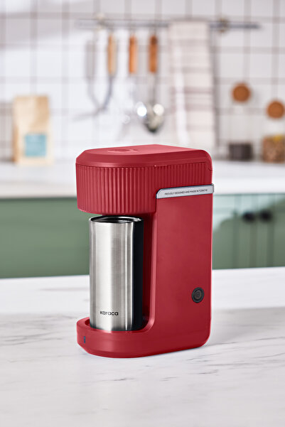 Karaca Red Mono Personal Filter Coffee Machine and Inox Personal Thermos Gift