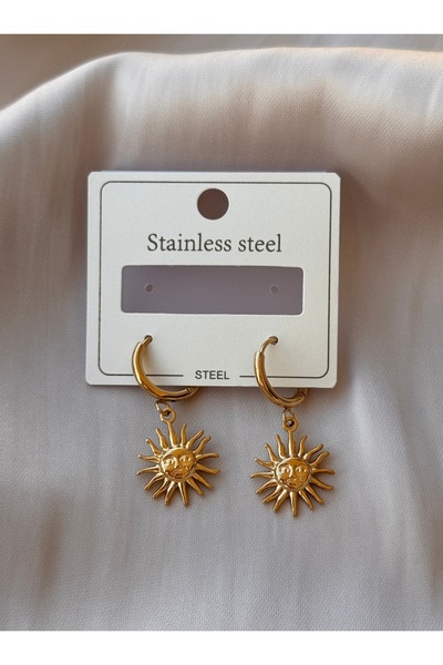 HERCY 316 L Paslanmaz Çelik Güneş Küpe | Gold Çelik Küpe