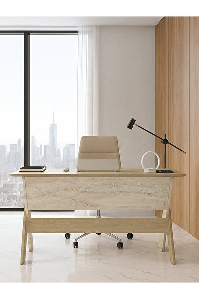 dorpek Sora Ofis Masası Çalışma Masası Rota - Traverten