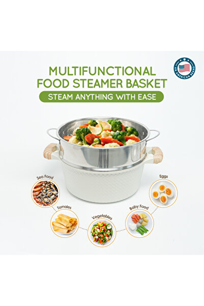 VAV GET 28 CM Deep Casserole with Lid + Steamer – Lattice Series Ceramic Non-Stick, Induction Ready