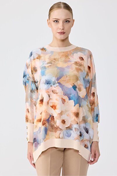 Tığ Triko Manşetleri Düğmeli Triko Ribanalı Tunik ORANJ