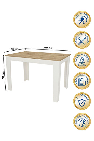 dorpek Darlen Yemek Masası 110 cm 2-4 Kişilik Yemek Masası Beyaz - Safir