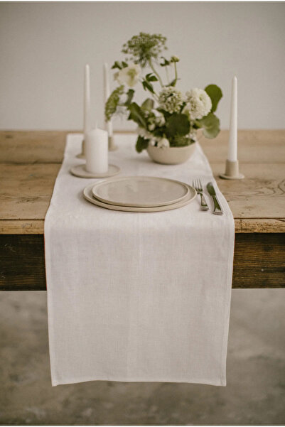 tab-linnn مفرش كتان خام طبيعي من تيرا، خياطة يدوية، 40 × 150 سم