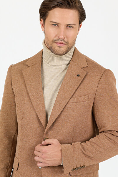 Frappoli Savue Erkek Camel Pamuk Karışımlı Likralı Esneyen Kumaşlı Spor Blazer Ceket