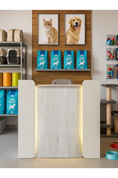 dorpek Passione Ledli Karşılama Bankosu 110 cm Ofis Kasa Resepsiyon Masası Kumtaşı - Traverten