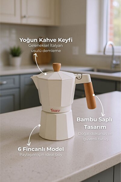 Taşev Bambum Garen Moka Pot 6 Fincan Bej