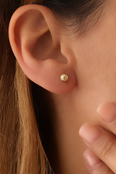 GENORO JEWEL 14 Ayar Altın Işıltılı Kalemli Top Küpe