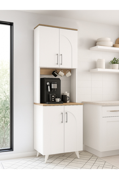 dorpek Kalira 2 Kapaklı Mutfak Dolabı Çok amaçlı Dolap Kahve Kösesi Beyaz - Sepet