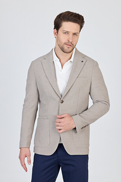 Frappoli Sandeo Men's Smoke Unlined Soft Diagonal Patterned Stretch Fabric Lycra Sports Blazer Jacket