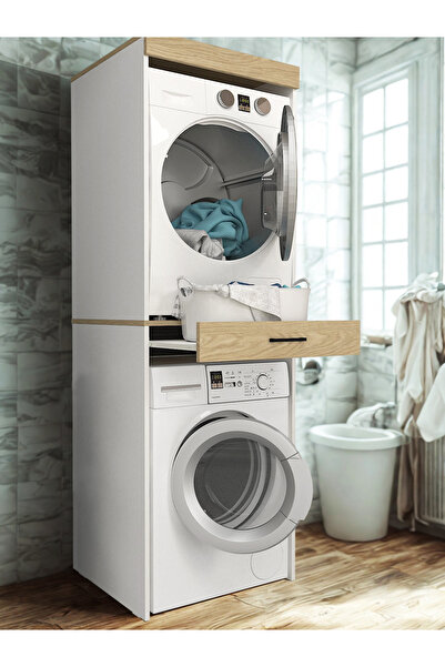 dorpek Fika Çamaşır ve Kurutma Makinesi Dolabı Çok Amaçlı Dolap Banyo Dolabı Beyaz-Rota