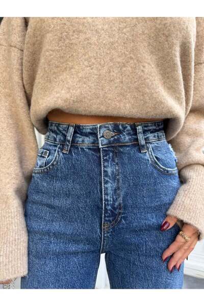 BOLESA GİYİM Hafif Eskitmeli Yıkamalı Düz Kesim Jean Pantolon