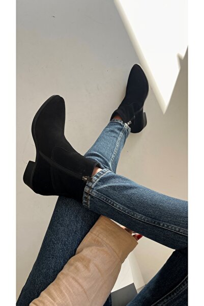 Saracshoes Gerçek Deri Süet Kadın Bot Siyah Welini