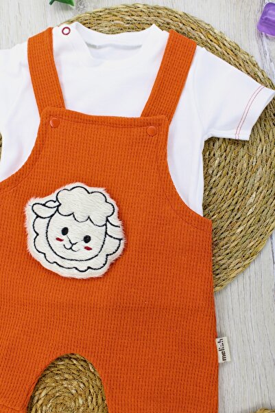 EYMİRGİYİM Lamb Figured Short Salopet Suit for Girls and Boys 0-3 Months, 3-6 Months, 6-9 Months