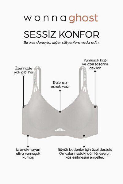 Wonna Ghost Laser Cut Seamless Bra Without Underwire - Non-Support - 2801 - Gray