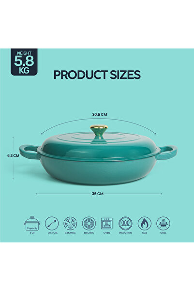 VAV GET Enameled Cast Iron Dutch Oven Shallow Casserole 12-inch